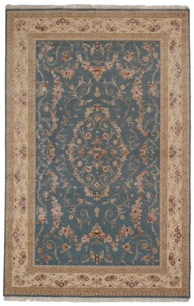 Canvello Hand Made Formal All Over Indo Tabriz Rug - 6'4'' X 9'10'' - Canvello