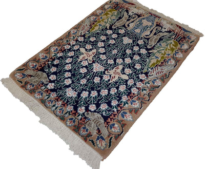 Canvello Hand Made Formal All Over Silkroad Nain 9 Line Rug - 1'5'' X 2'1'' - Canvello