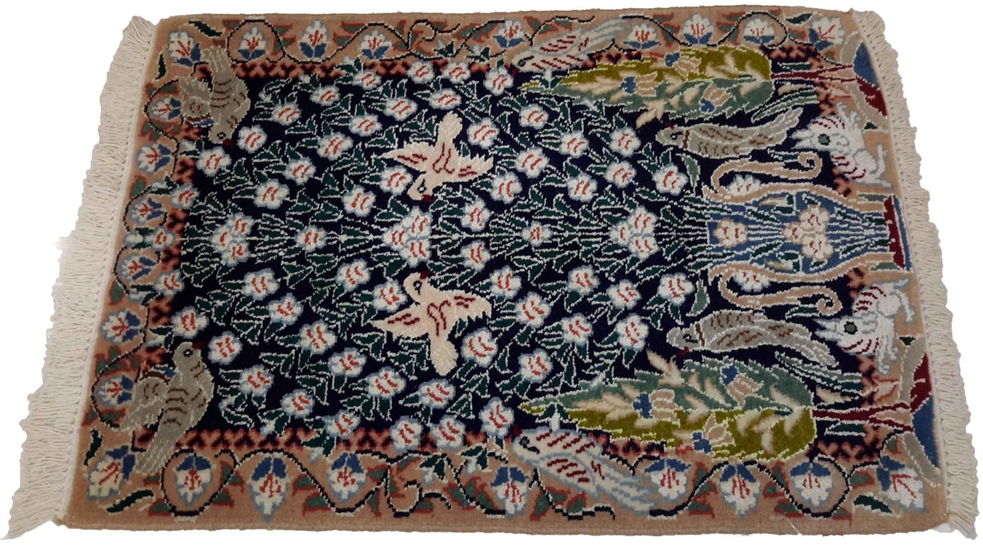 Canvello Hand Made Formal All Over Silkroad Nain 9 Line Rug - 1'5'' X 2'1'' - Canvello