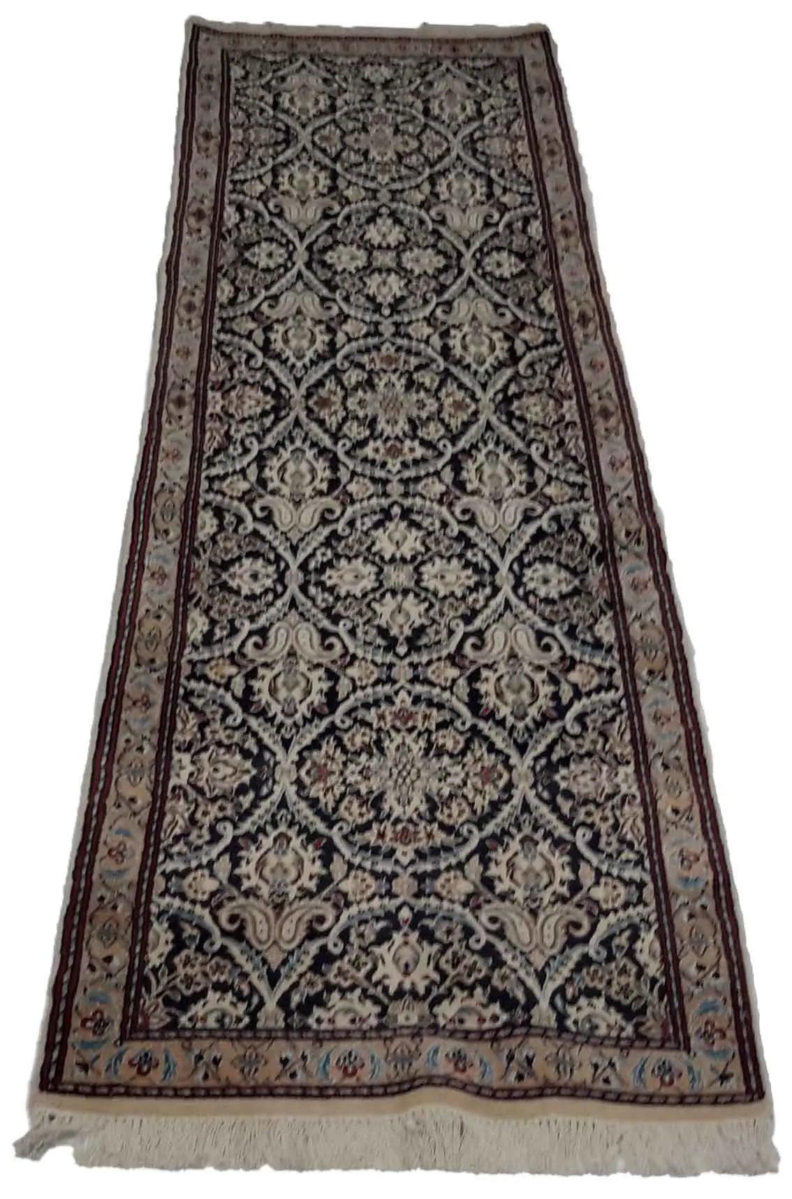 Canvello Hand Made Formal All Over Silkroad Nain 9 Line Rug - 2'4'' X 9'8'' - Canvello