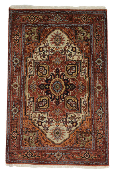 Canvello Hand Made Formal Medallion Indo Heriz Rug - 3'10'' X 5'11'' - Canvello