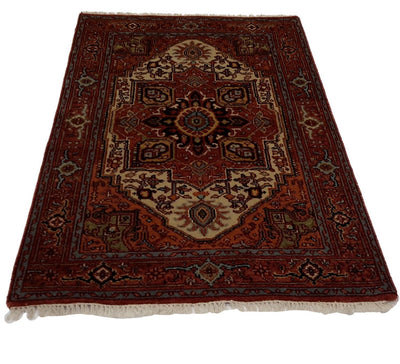 Canvello Hand Made Formal Medallion Indo Heriz Rug - 3'10'' X 5'11'' - Canvello