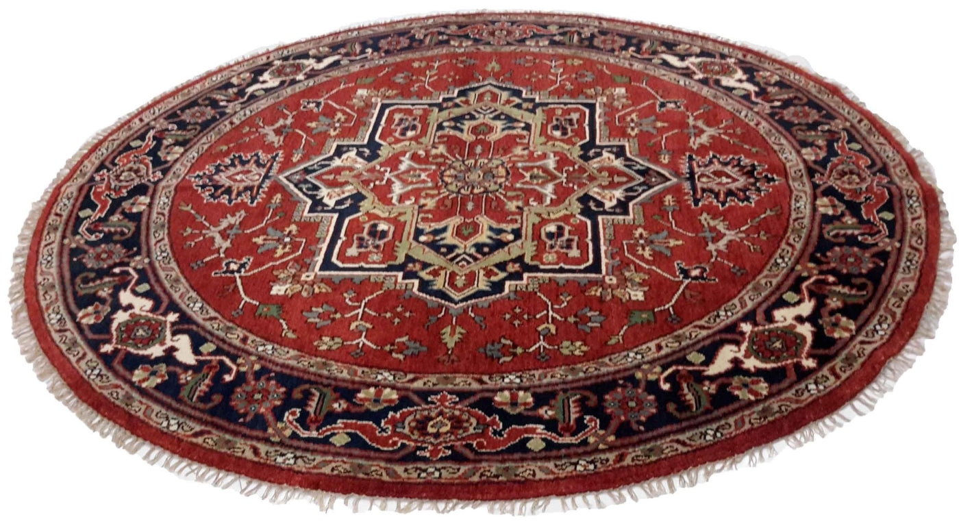 Canvello Hand Made Formal Medallion Indo Heriz Rug - 7'11'' X 7'11'' - Canvello