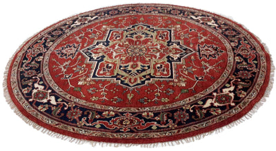 Canvello Hand Made Formal Medallion Indo Heriz Rug - 7'11'' X 7'11'' - Canvello