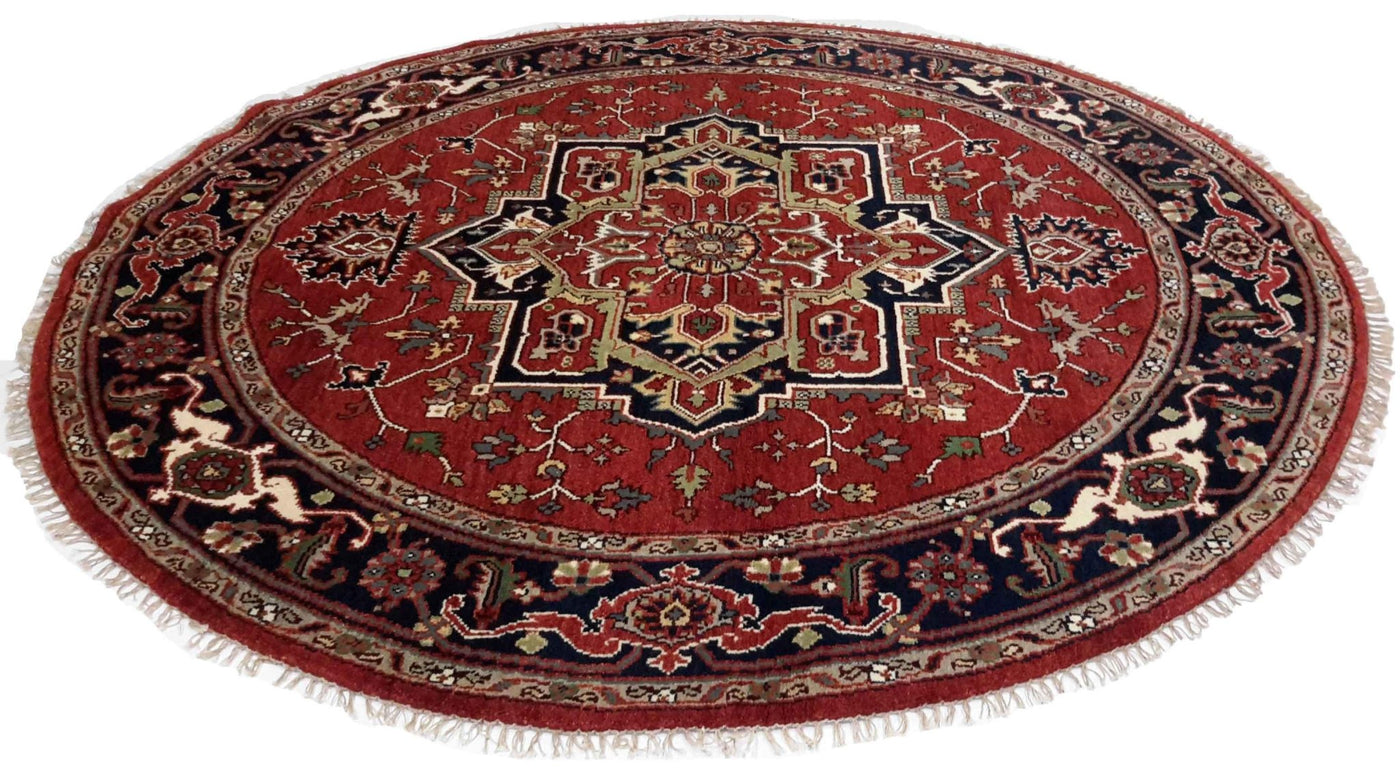 Canvello Hand Made Formal Medallion Indo Heriz Rug - 7'11'' X 7'11'' - Canvello