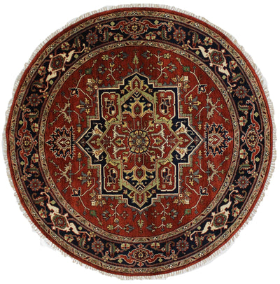 Canvello Hand Made Formal Medallion Indo Heriz Rug - 7'11'' X 7'11'' - Canvello