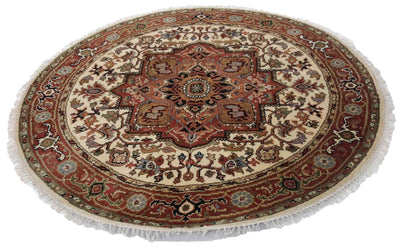 Canvello Hand Made Formal Medallion Indo Serapi Rug - 5'9'' X 5'11'' - Canvello