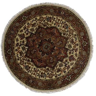 Canvello Hand Made Formal Medallion Indo Serapi Rug - 5'9'' X 5'9'' - Canvello