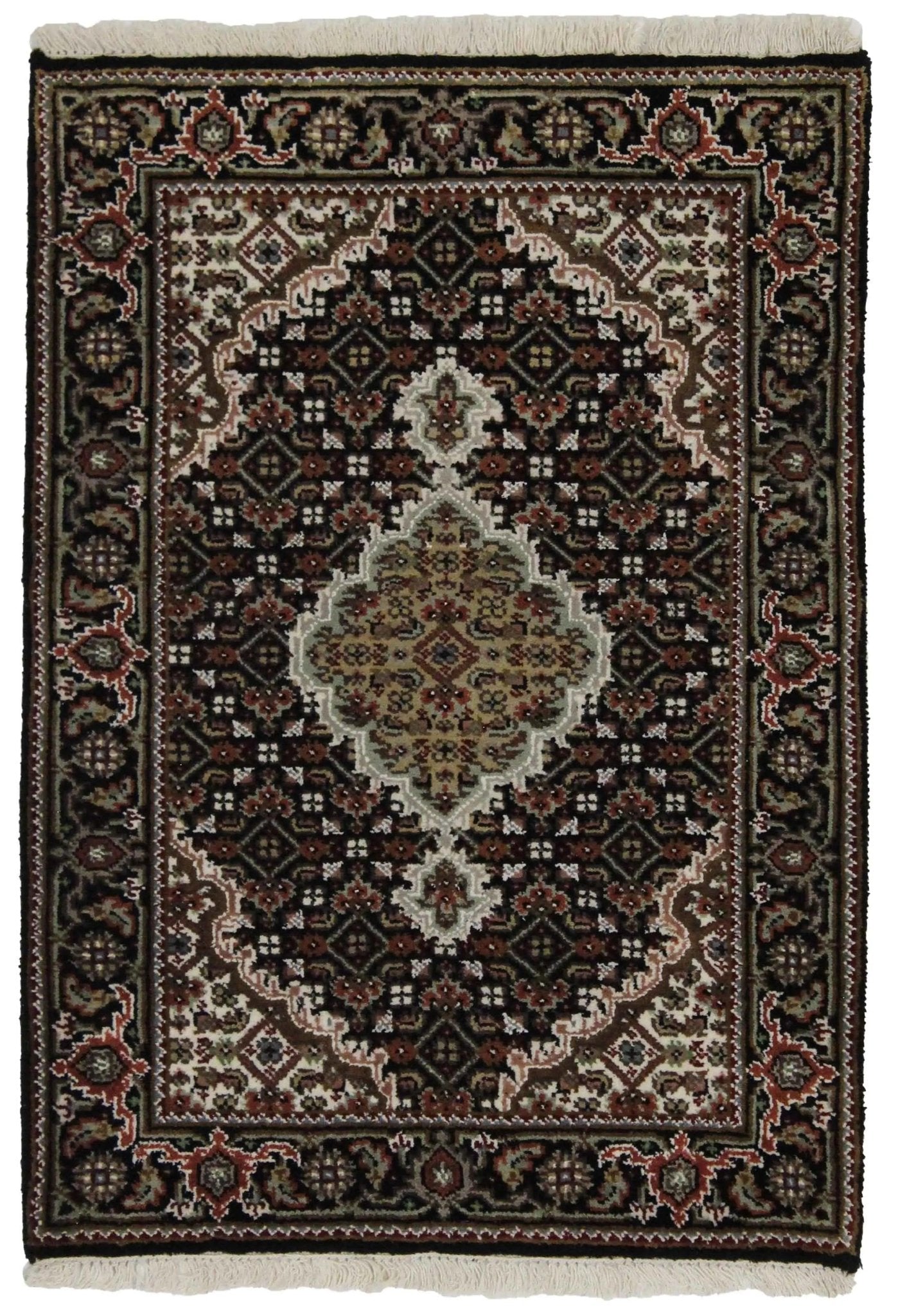 Canvello Hand Made Formal Medallion Indo Tabriz Rug - 2'0'' X 2'11'' - Canvello