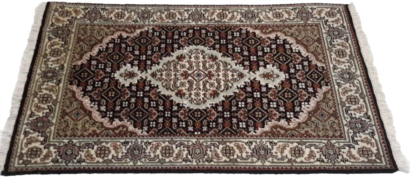 Canvello Hand Made Formal Medallion Indo Tabriz Rug - 2'0'' X 3'1'' - Canvello