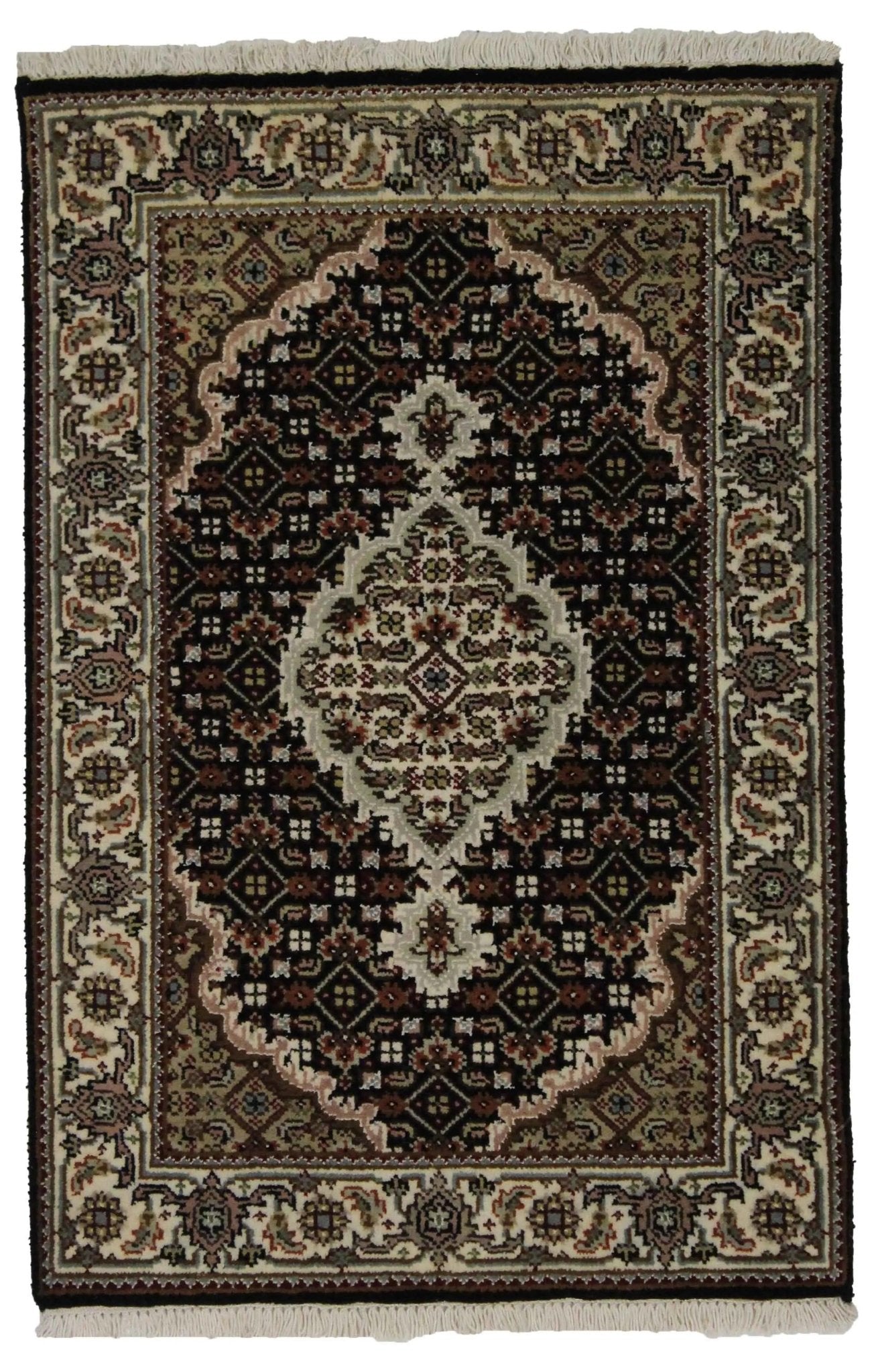 Canvello Hand Made Formal Medallion Indo Tabriz Rug - 2'0'' X 3'1'' - Canvello