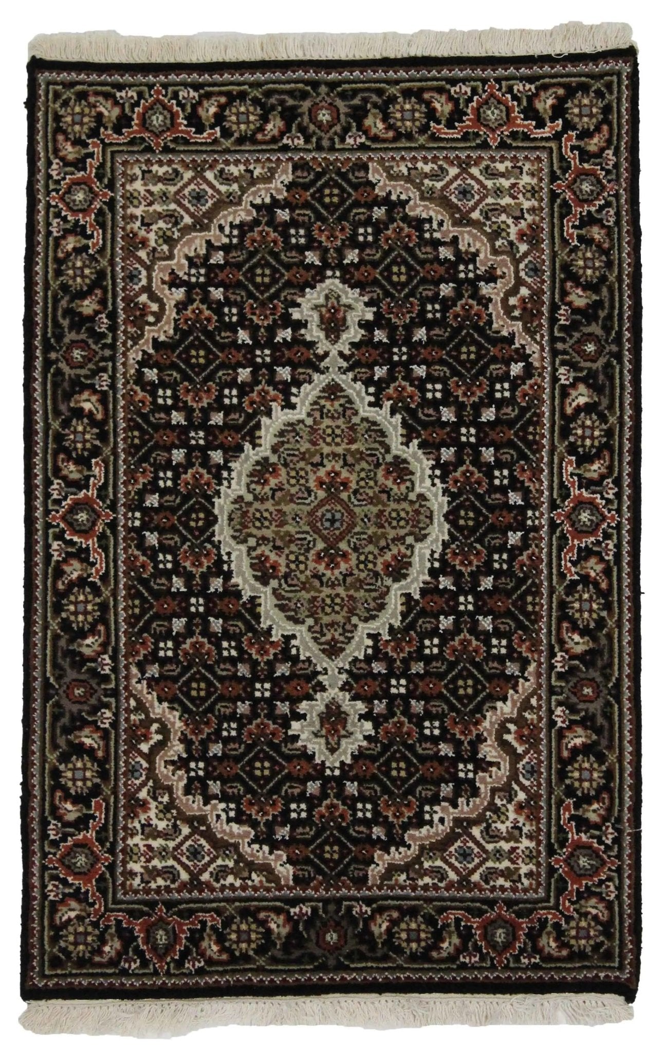 Canvello Hand Made Formal Medallion Indo Tabriz Rug - 2'0'' X 3'1'' - Canvello