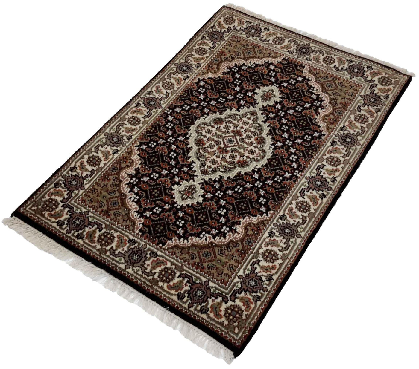 Canvello Hand Made Formal Medallion Indo Tabriz Rug - 2'0'' X 3'2'' - Canvello