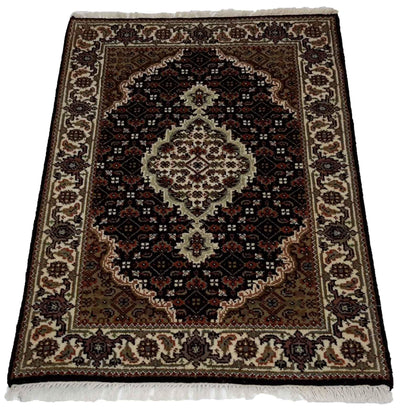 Canvello Hand Made Formal Medallion Indo Tabriz Rug - 2'0'' X 3'2'' - Canvello