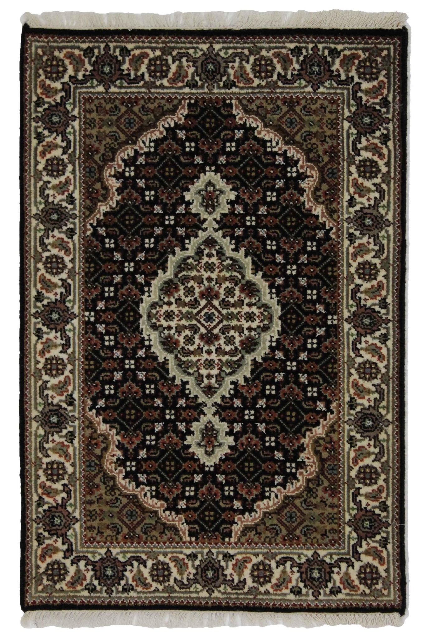 Canvello Hand Made Formal Medallion Indo Tabriz Rug - 2'0'' X 3'2'' - Canvello