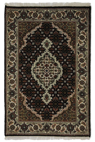 Canvello Hand Made Formal Medallion Indo Tabriz Rug - 2'0'' X 3'2'' - Canvello