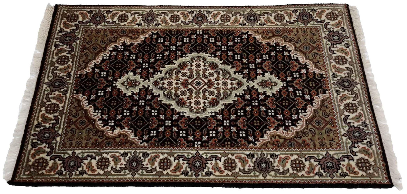 Canvello Hand Made Formal Medallion Indo Tabriz Rug - 2'0'' X 3'2'' - Canvello