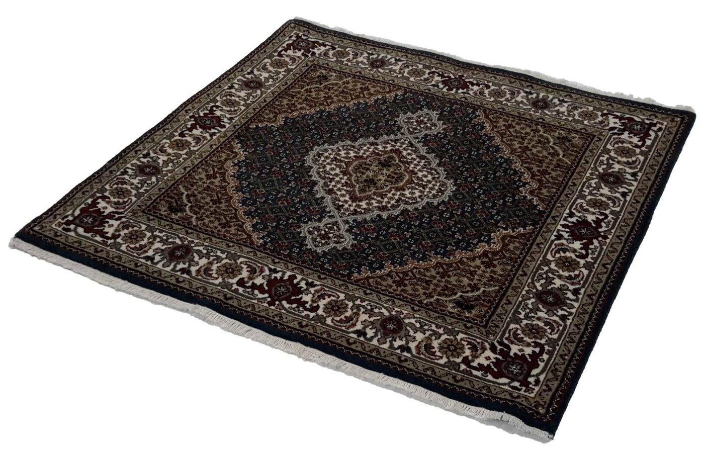 Canvello Hand Made Formal Medallion Indo Tabriz Rug - 4'0'' X 3'10'' - Canvello