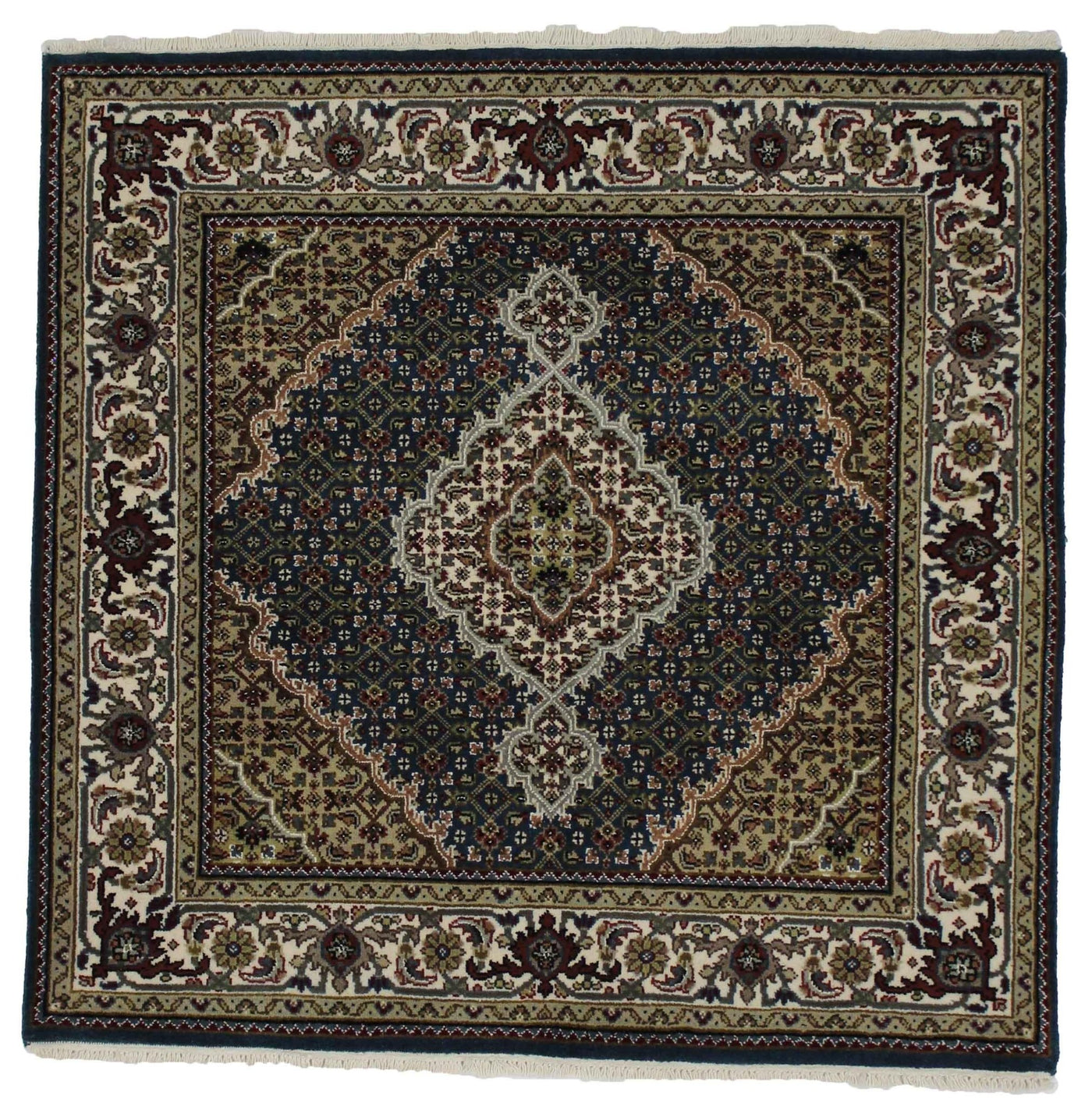 Canvello Hand Made Formal Medallion Indo Tabriz Rug - 4'0'' X 3'10'' - Canvello