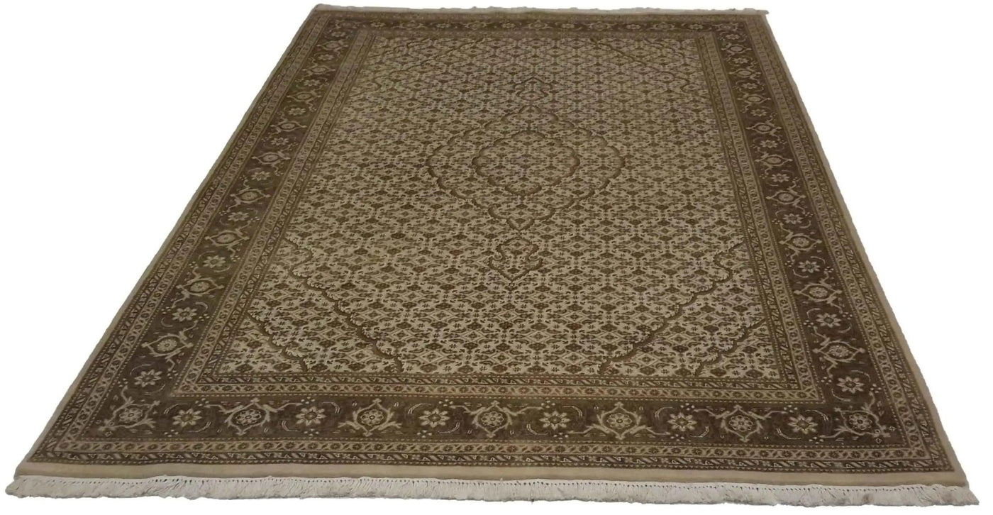 Canvello Hand Made Formal Medallion Indo Tabriz Rug - 6'0'' X 9'2'' - Canvello