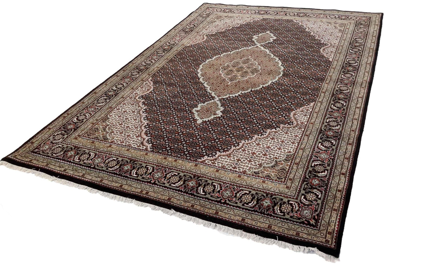 Canvello Hand Made Formal Medallion Indo Tabriz Rug - 6'6'' X 10'0'' - Canvello