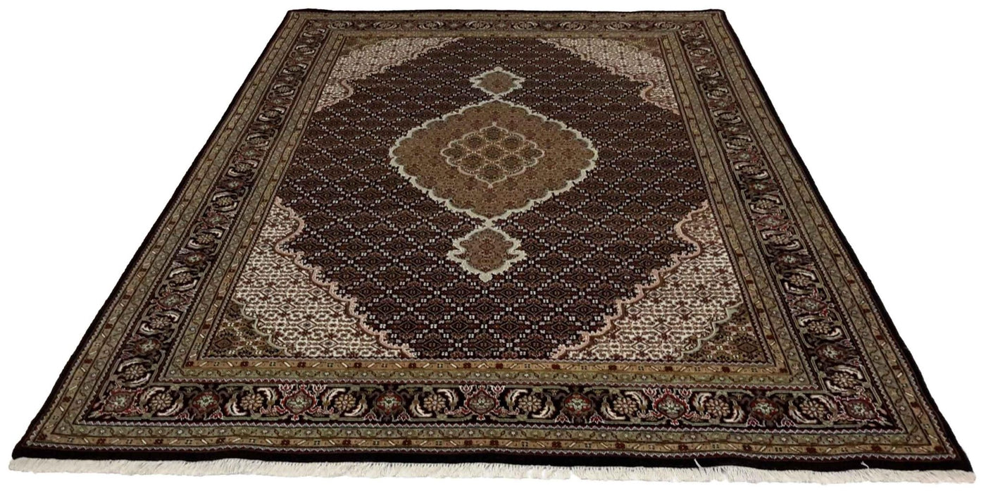 Canvello Hand Made Formal Medallion Indo Tabriz Rug - 6'6'' X 10'0'' - Canvello