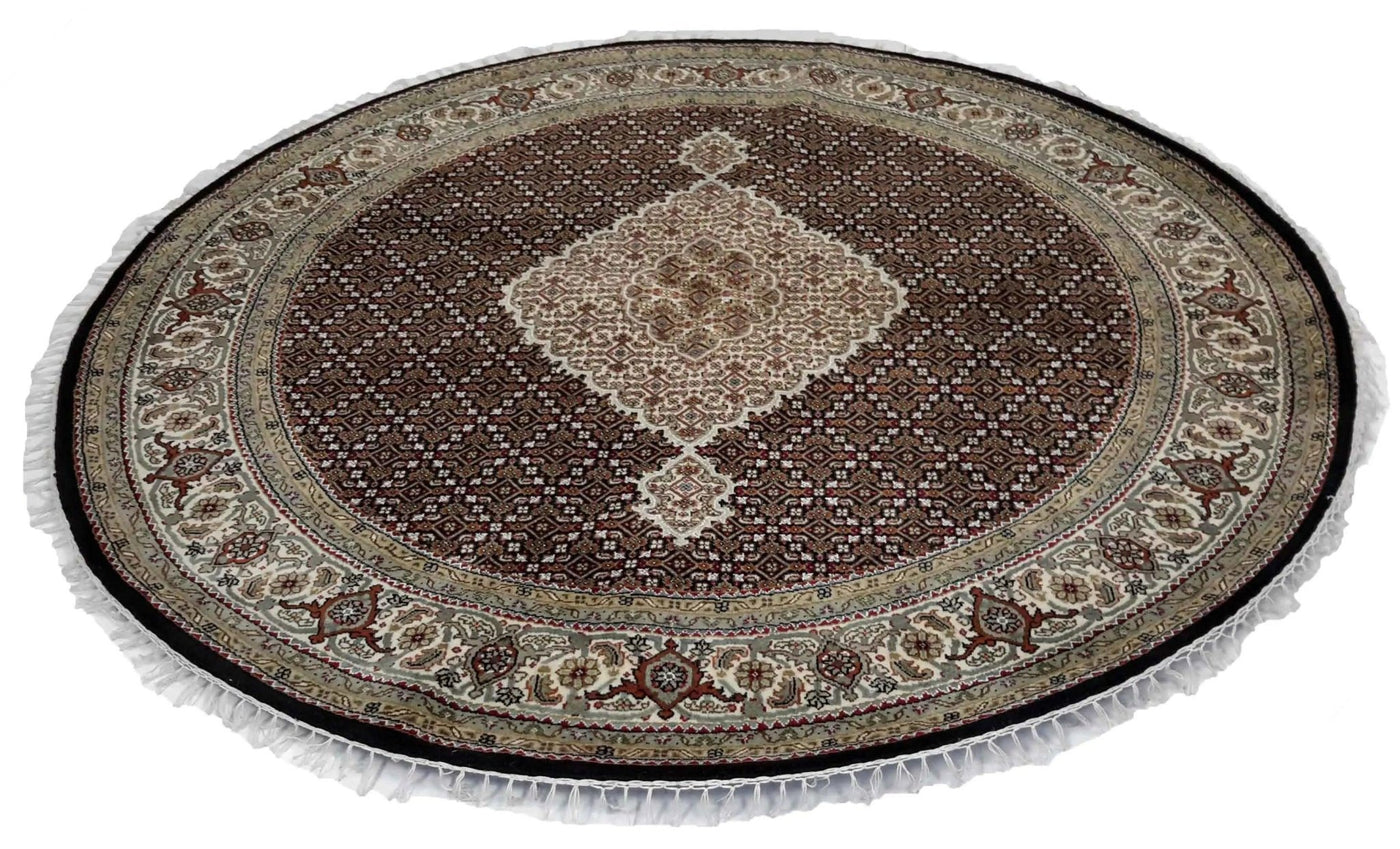 Canvello Hand Made Formal Medallion Indo Tabriz Rug - 6'6'' X 6'6'' - Canvello