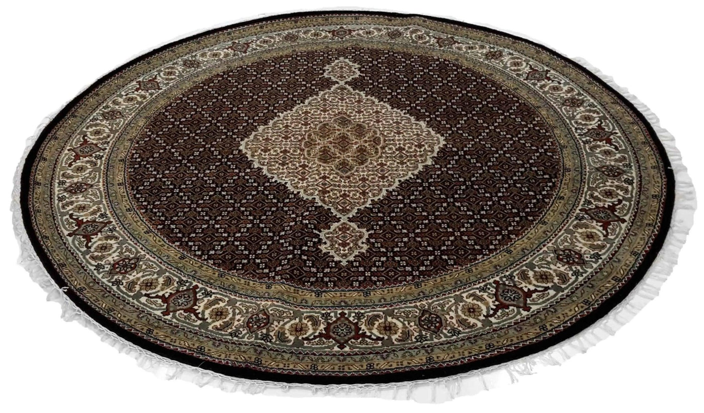 Canvello Hand Made Formal Medallion Indo Tabriz Rug - 6'6'' X 6'6'' - Canvello