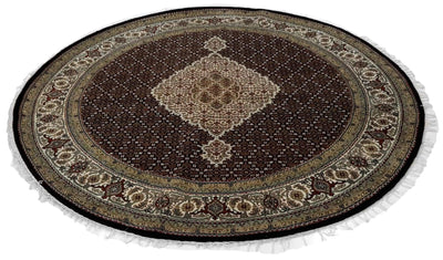 Canvello Hand Made Formal Medallion Indo Tabriz Rug - 6'6'' X 6'6'' - Canvello