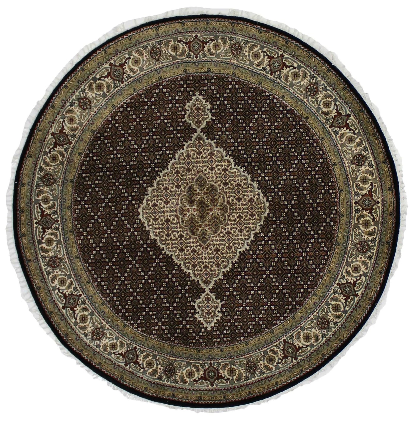 Canvello Hand Made Formal Medallion Indo Tabriz Rug - 6'6'' X 6'6'' - Canvello