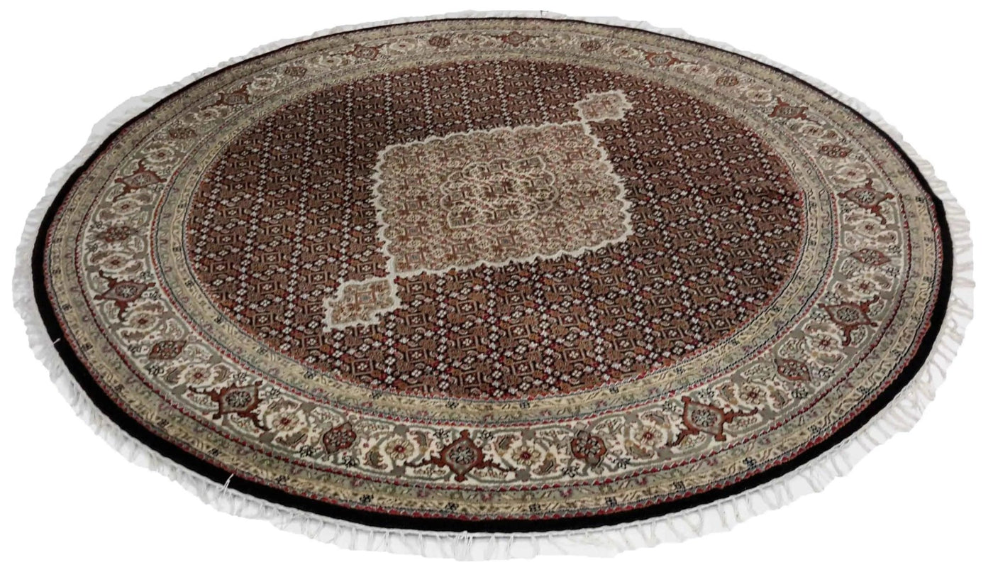 Canvello Hand Made Formal Medallion Indo Tabriz Rug - 6'7'' X 6'7'' - Canvello