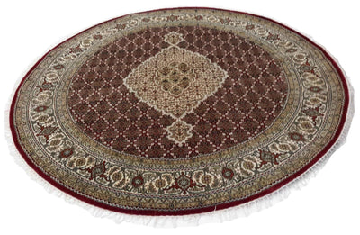 Canvello Hand Made Formal Medallion Indo Tabriz Rug - 6'7'' X 6'7'' - Canvello