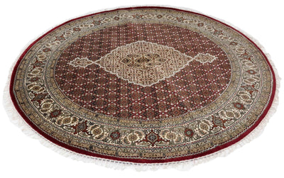 Canvello Hand Made Formal Medallion Indo Tabriz Rug - 6'7'' X 6'7'' - Canvello