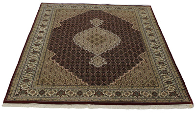 Canvello Hand Made Formal Medallion Indo Tabriz Rug - 6'7'' X 9'10'' - Canvello