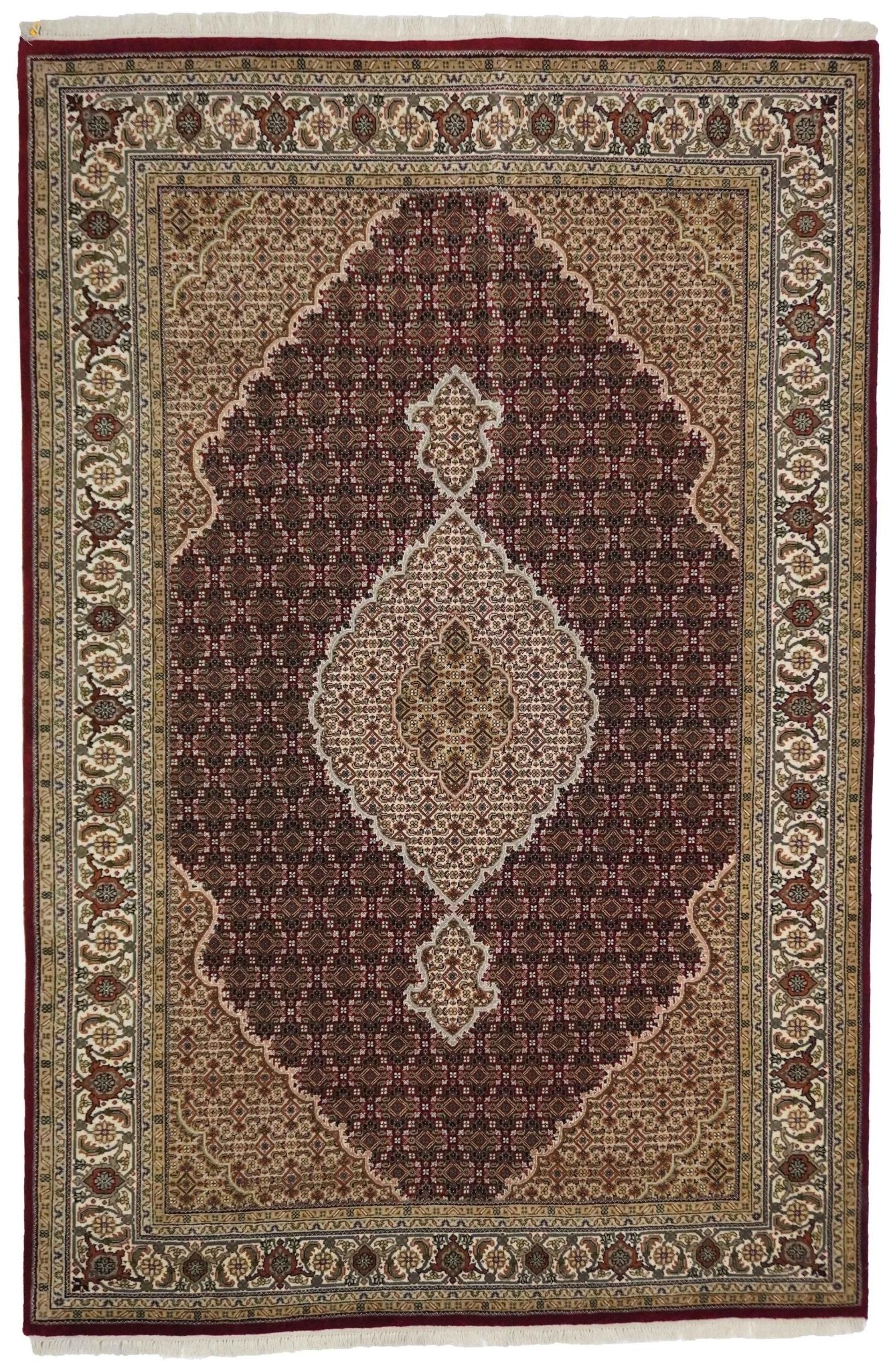 Canvello Hand Made Formal Medallion Indo Tabriz Rug - 6'7'' X 9'10'' - Canvello