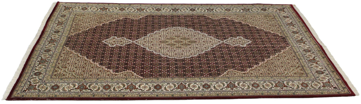 Canvello Hand Made Formal Medallion Indo Tabriz Rug - 6'7'' X 9'10'' - Canvello