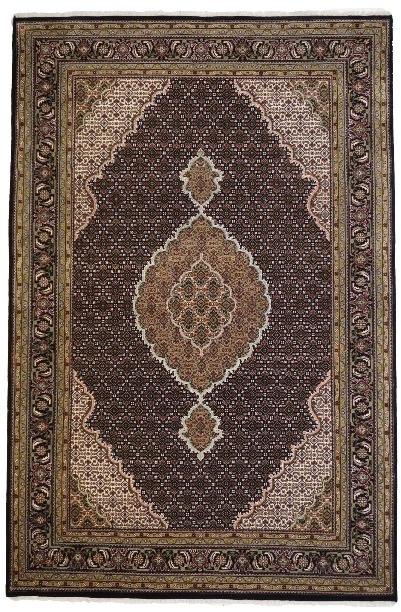 Canvello Hand Made Formal Medallion Indo Tabriz Rug - 6'8'' X 10'0'' - Canvello