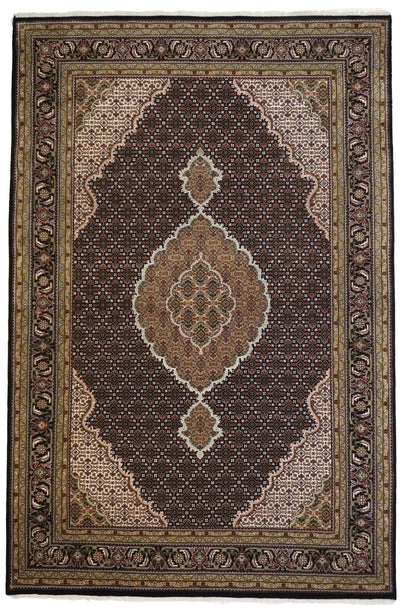 Canvello Hand Made Formal Medallion Indo Tabriz Rug - 6'8'' X 10'0'' - Canvello