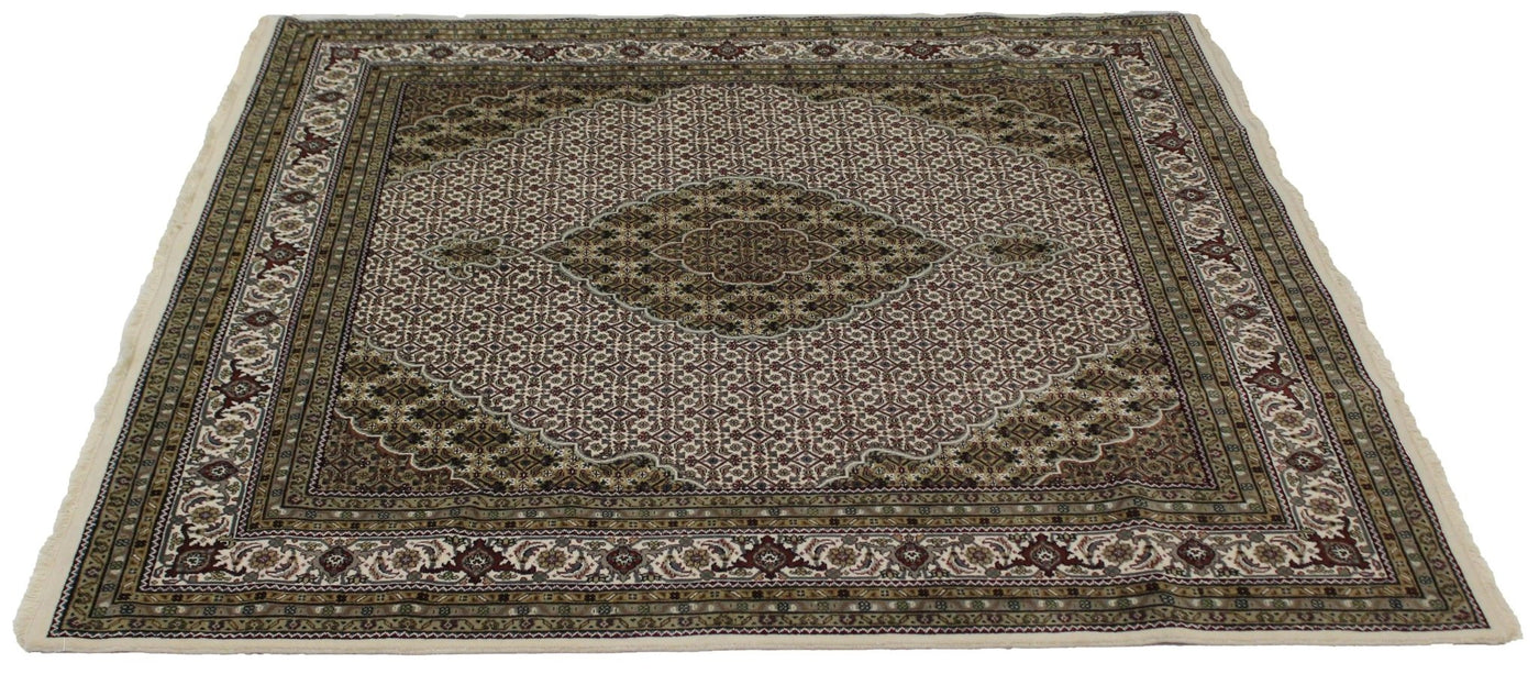 Canvello Hand Made Formal Medallion Indo Tabriz Rug - 7'11'' X 7'11'' - Canvello