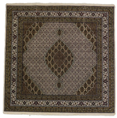 Canvello Hand Made Formal Medallion Indo Tabriz Rug - 7'11'' X 7'11'' - Canvello