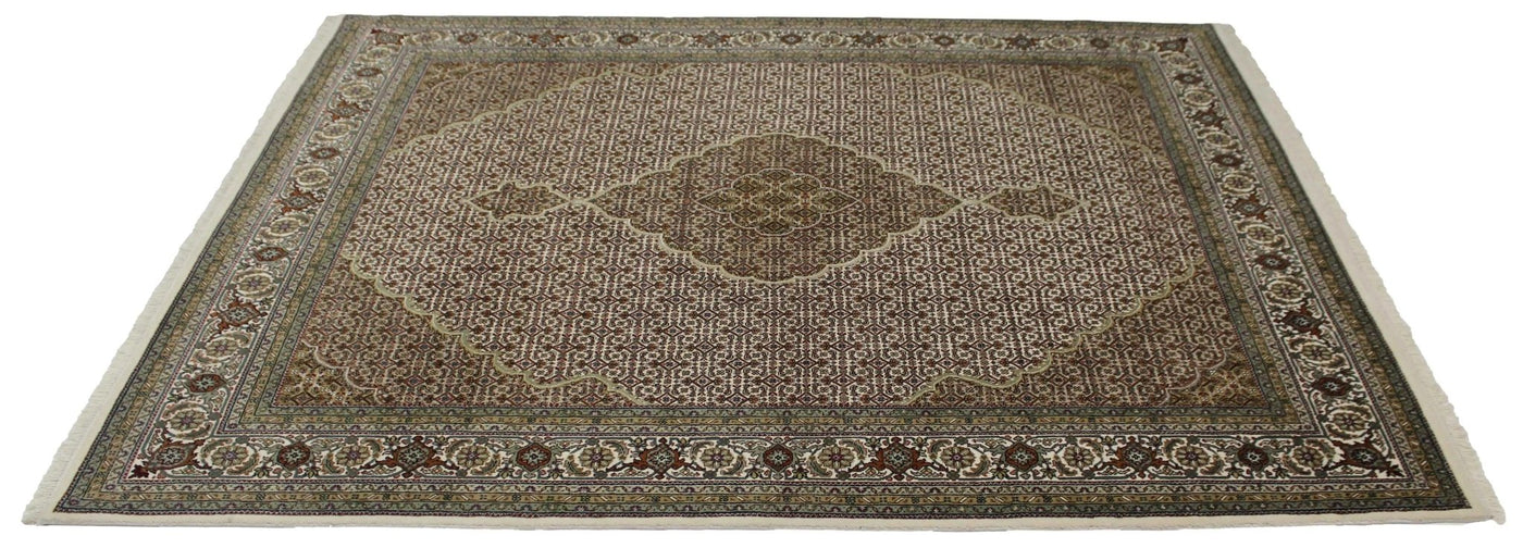 Canvello Hand Made Formal Medallion Indo Tabriz Rug - 8'0'' X 10'1'' - Canvello