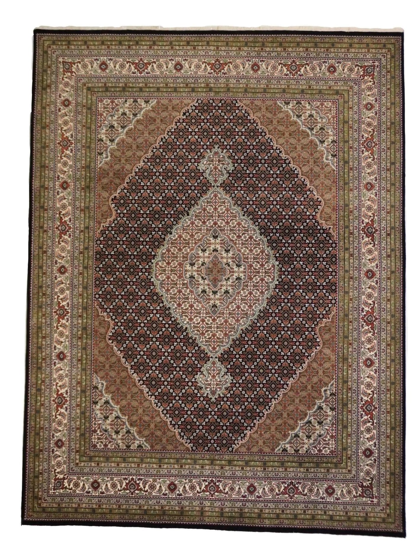 Canvello Hand Made Formal Medallion Indo Tabriz Rug - 9'0'' X 11'10'' - Canvello