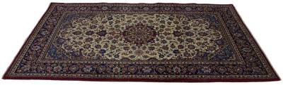 Canvello Hand Made Formal Medallion Middle East Isfahan Rug - 7'0'' X 11'2'' - Canvello