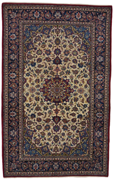 Canvello Hand Made Formal Medallion Middle East Isfahan Rug - 7'0'' X 11'2'' - Canvello