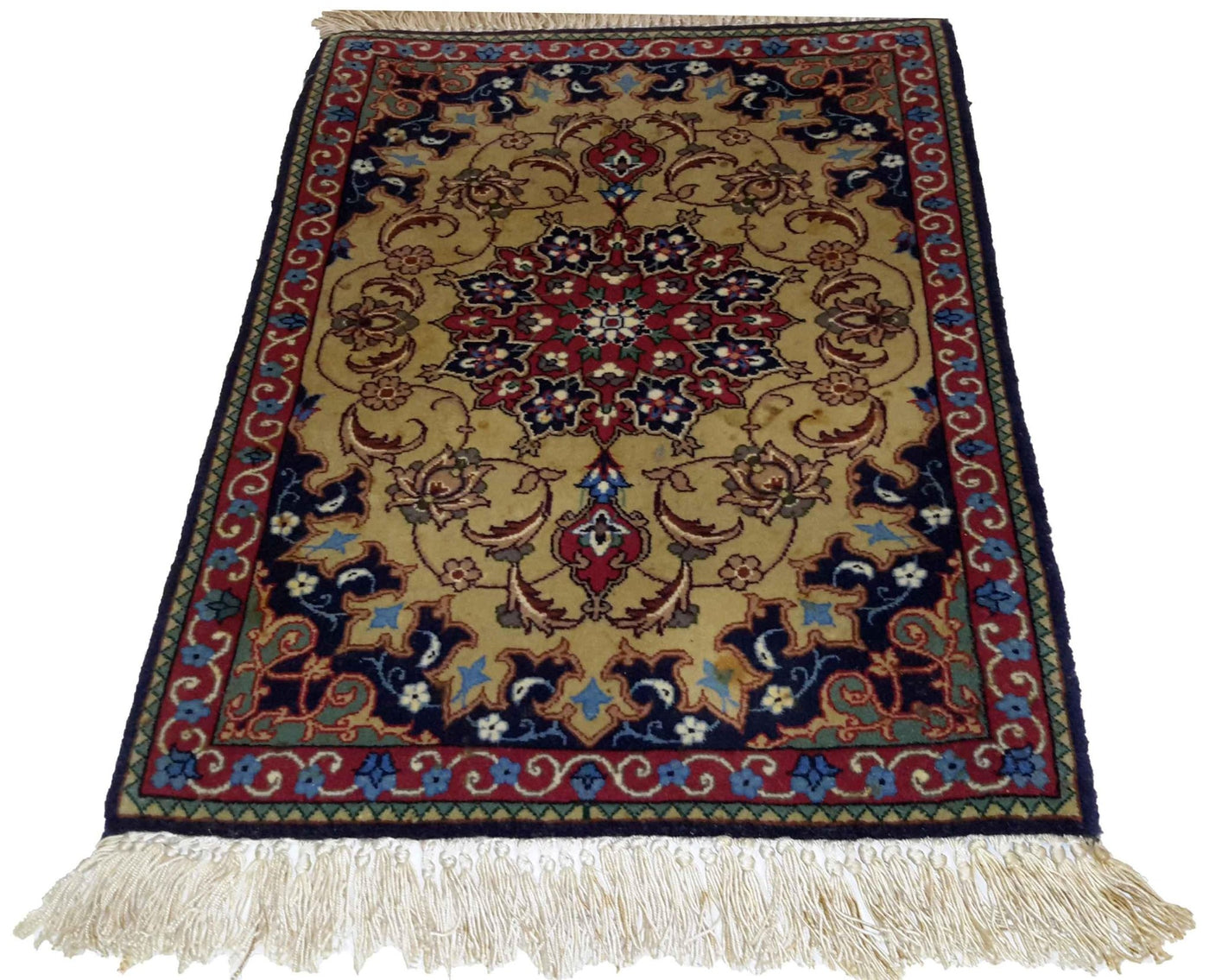 Canvello Hand Made Formal Medallion Silkroad Isfahan Rug - 1'0'' X 2'0'' - Canvello