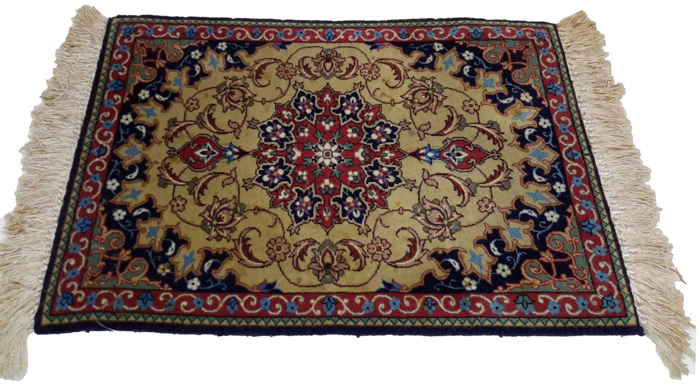 Canvello Hand Made Formal Medallion Silkroad Isfahan Rug - 1'0'' X 2'0'' - Canvello