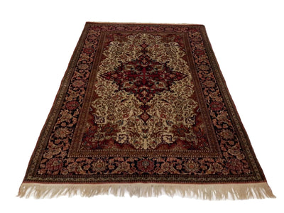 Canvello Hand Made Formal Medallion Silkroad Isfahan Rug - 4'8'' X 7'0'' - Canvello