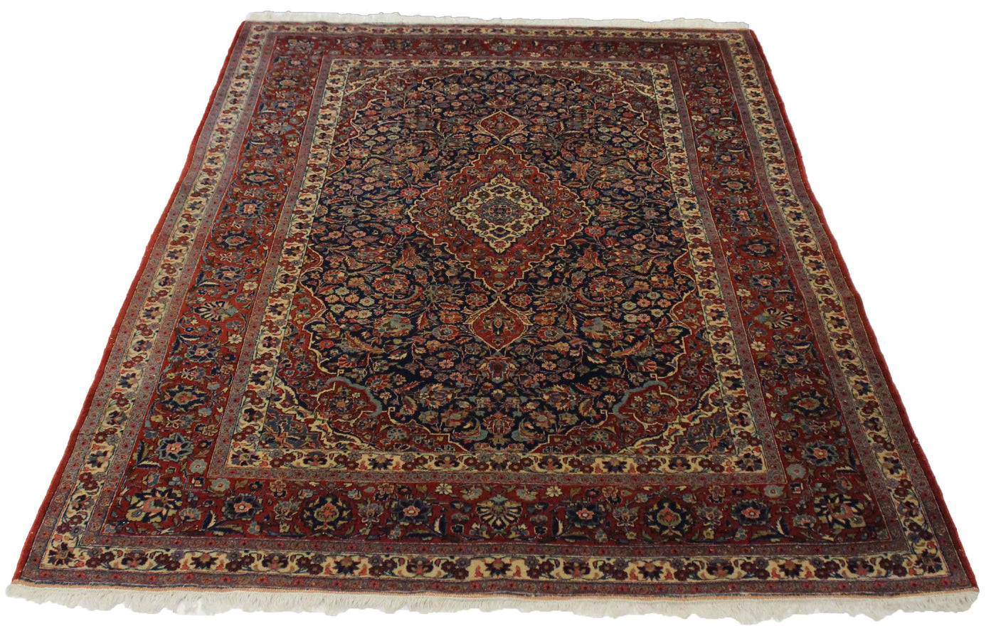 Canvello Hand Made Formal Medallion Persian Kashan Rug - 7'1'' X 10'3''