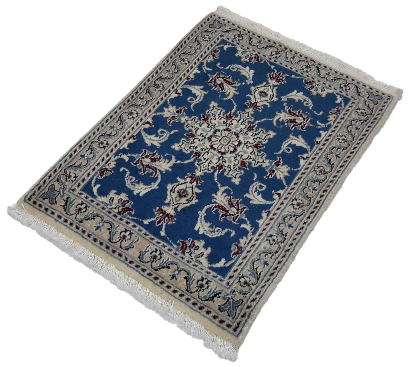 Canvello Hand Made Formal Medallion Silkroad Nain 12 Line Rug - 1'10'' X 2'8'' - Canvello