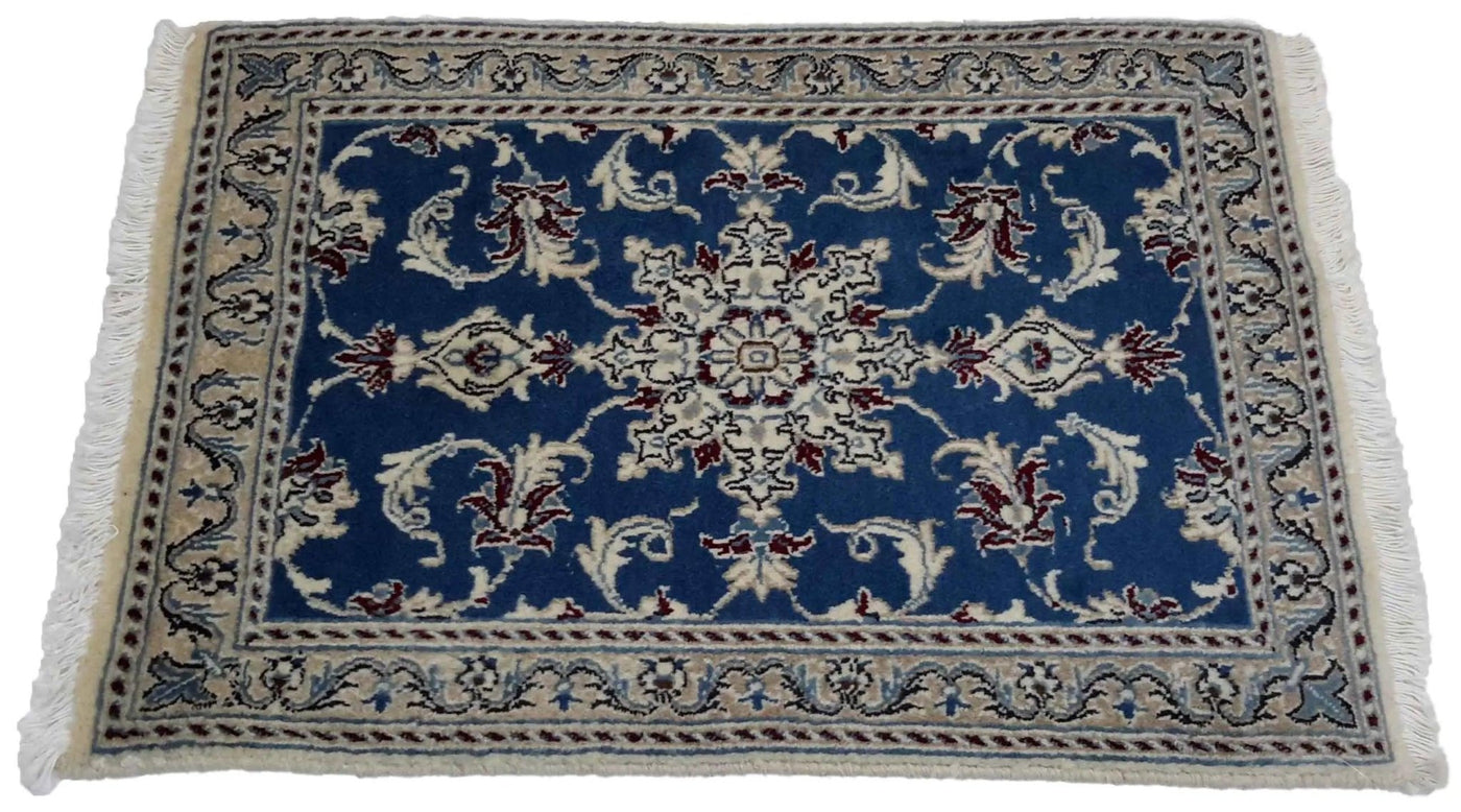 Canvello Hand Made Formal Medallion Silkroad Nain 12 Line Rug - 1'10'' X 2'8'' - Canvello